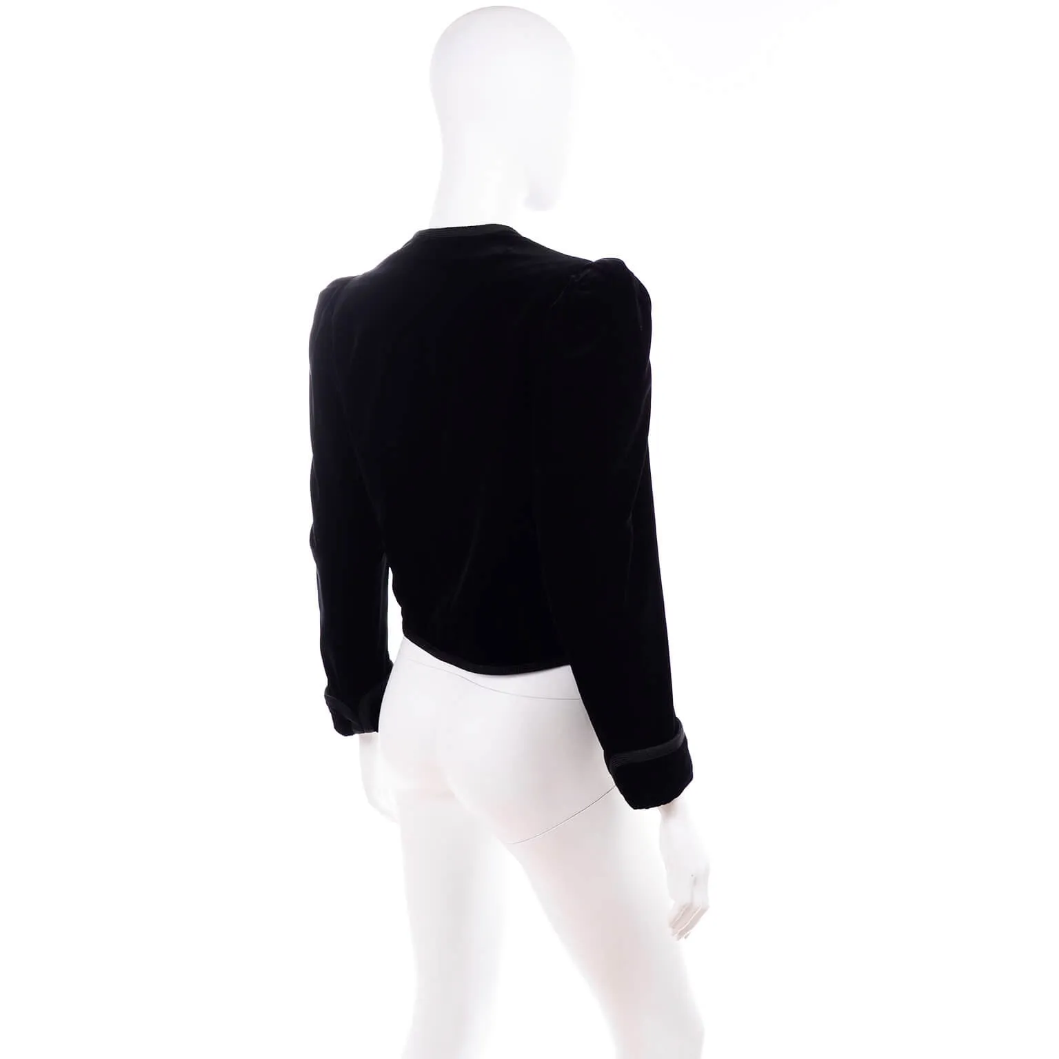 1970s Yves Saint Laurent Vintage Black Velvet Russian Jacket w Braid Trim