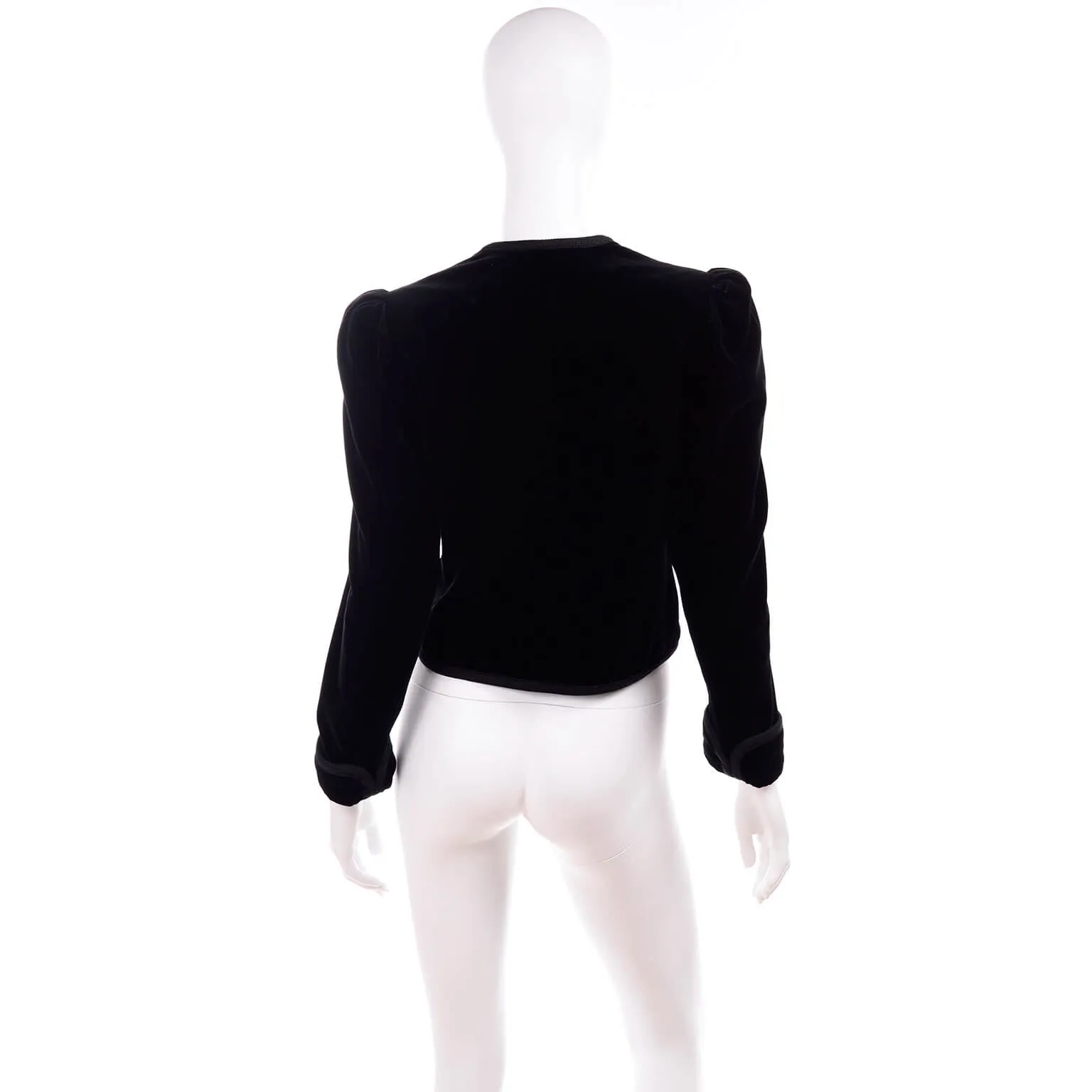 1970s Yves Saint Laurent Vintage Black Velvet Russian Jacket w Braid Trim