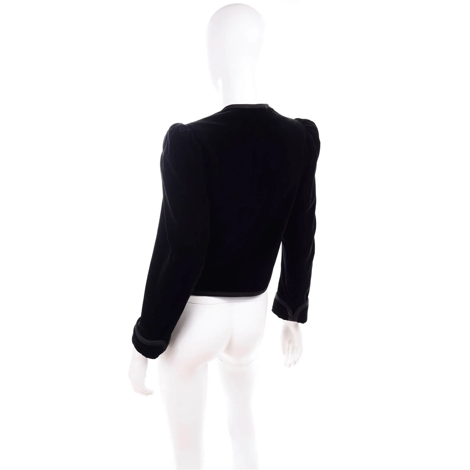 1970s Yves Saint Laurent Vintage Black Velvet Russian Jacket w Braid Trim