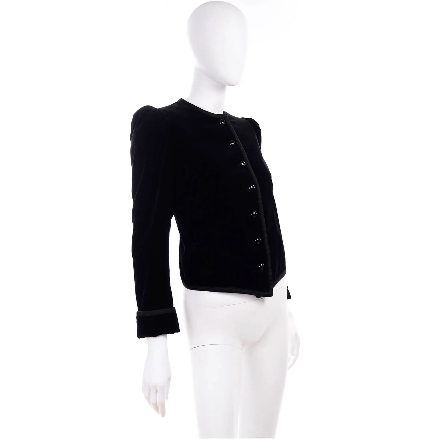 1970s Yves Saint Laurent Vintage Black Velvet Russian Jacket w Braid Trim