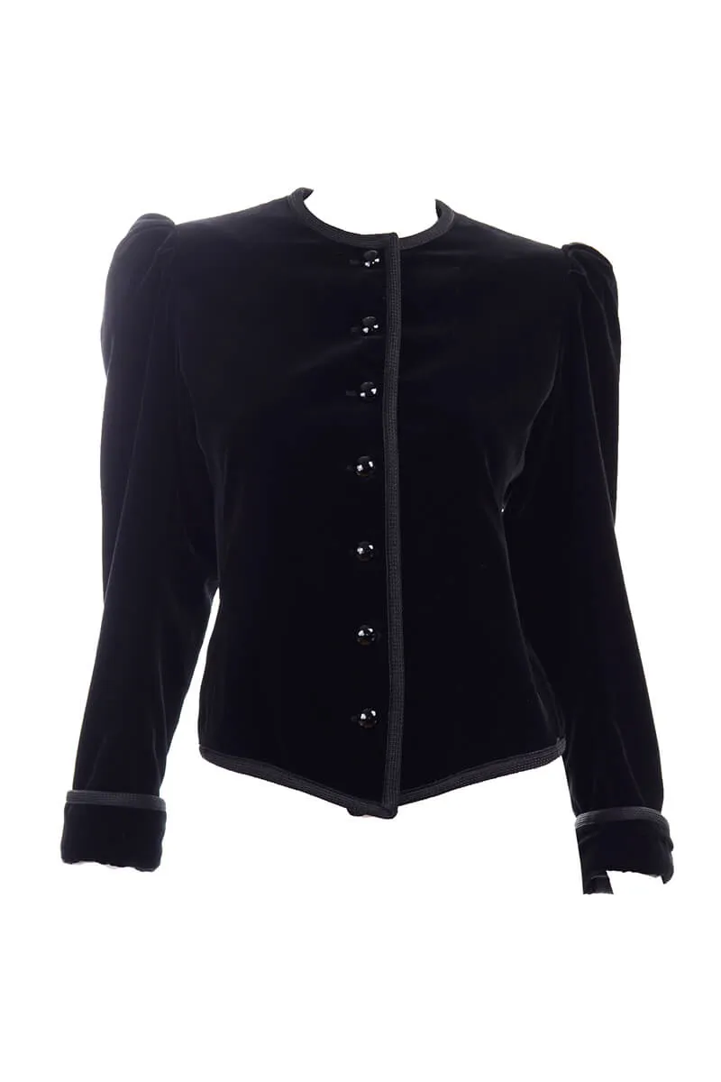 1970s Yves Saint Laurent Vintage Black Velvet Russian Jacket w Braid Trim