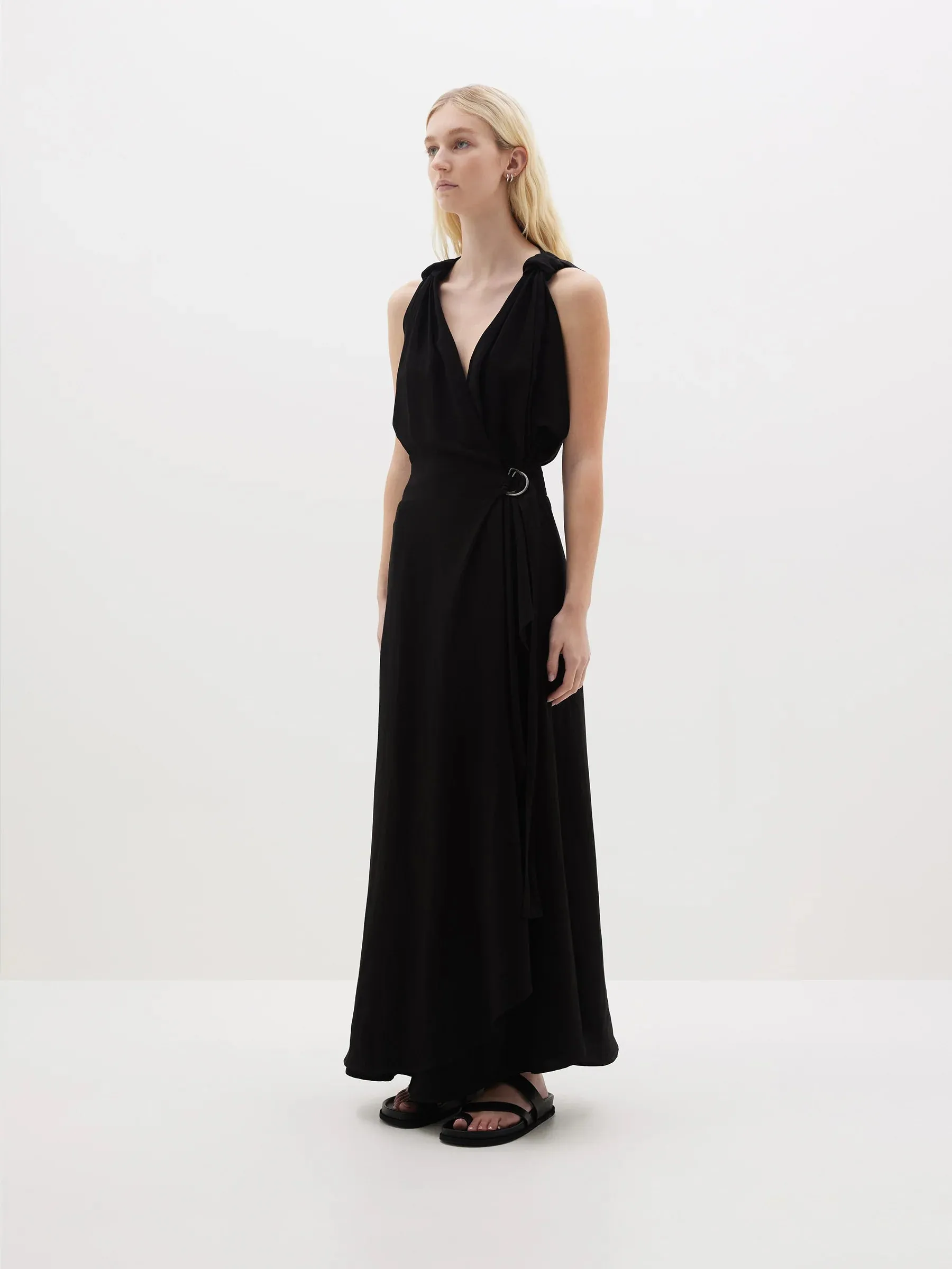 Bassike Linen Knotted Wrap Dress - Black