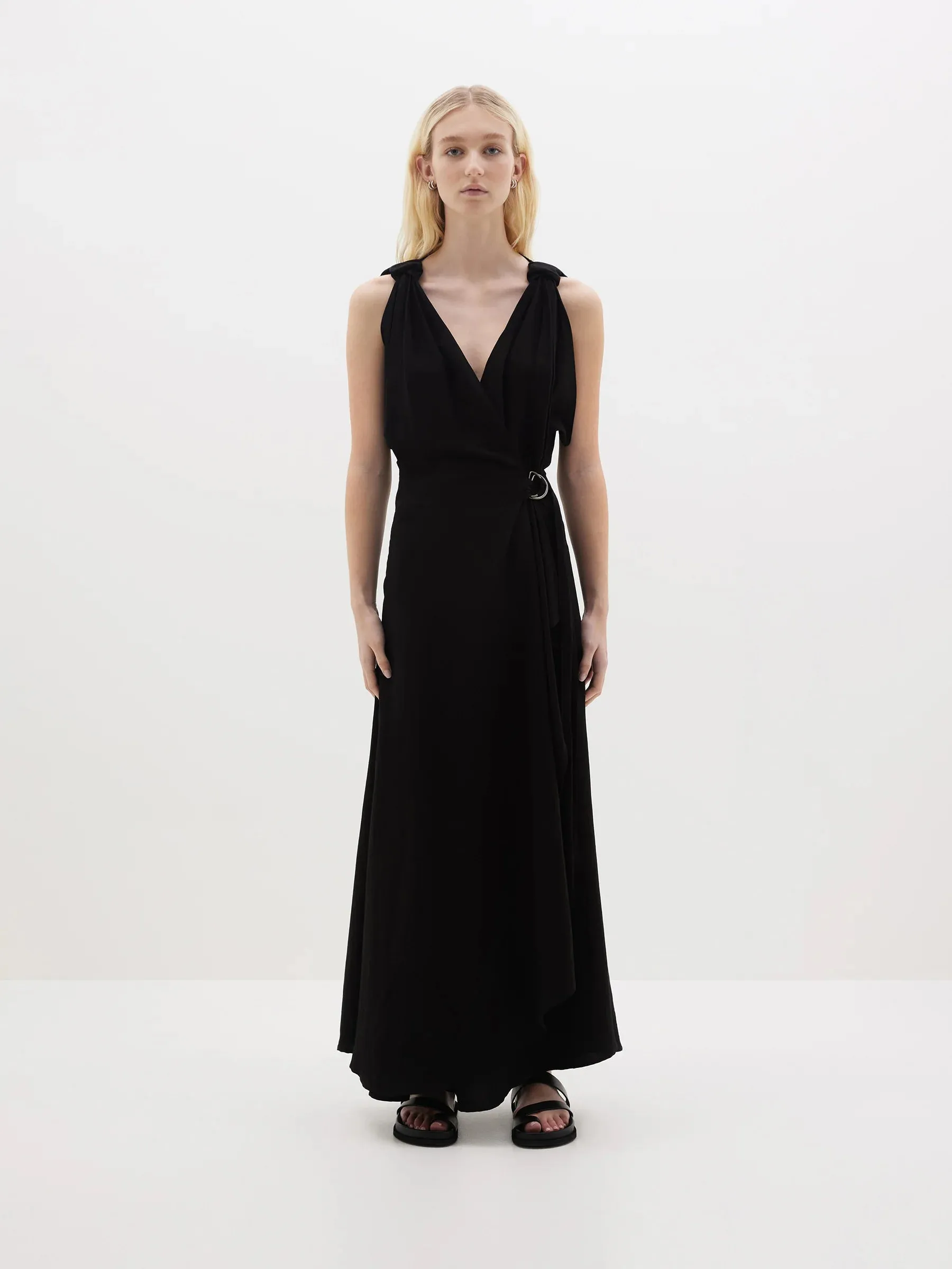 Bassike Linen Knotted Wrap Dress - Black