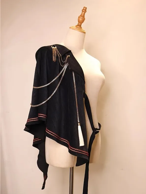 Black Ouji One Shoulder Shawl with Chain and Tassel