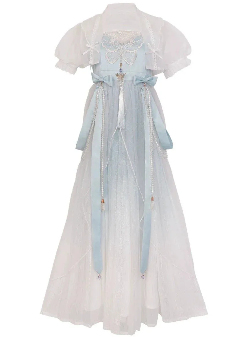 Blue Shawl Sheer Summer Summer Dress   Lolita Chinese