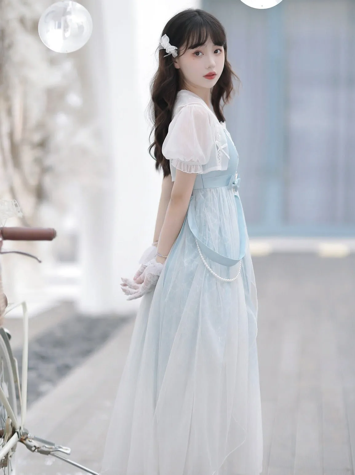 Blue Shawl Sheer Summer Summer Dress   Lolita Chinese