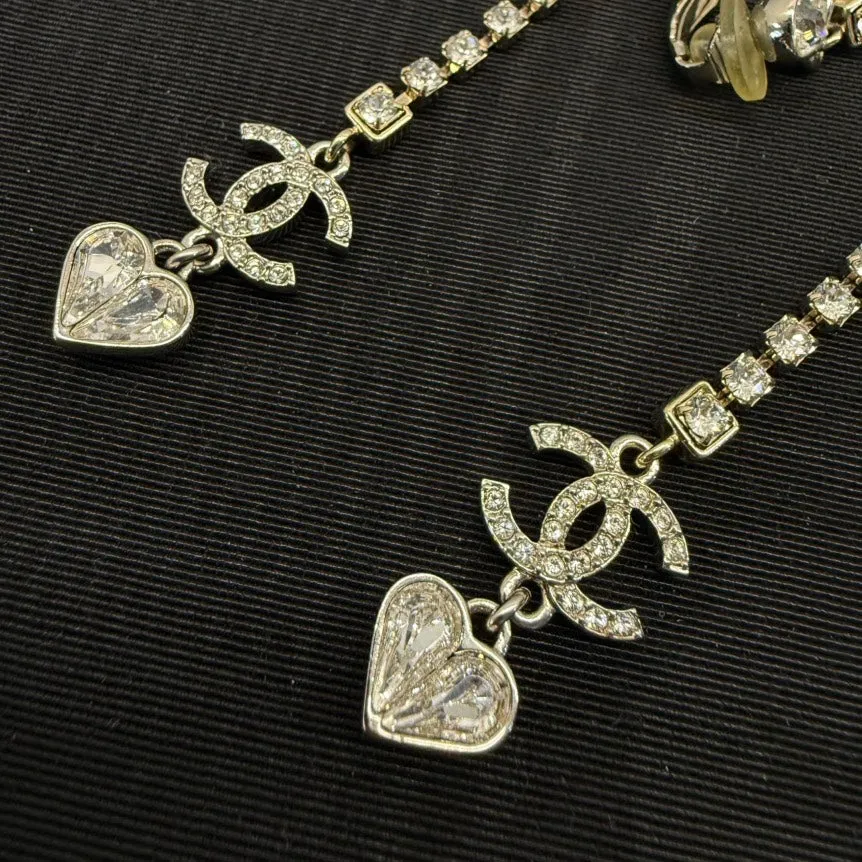 Chanel Rhinestone Dangling Post Earrings Gold Crystal