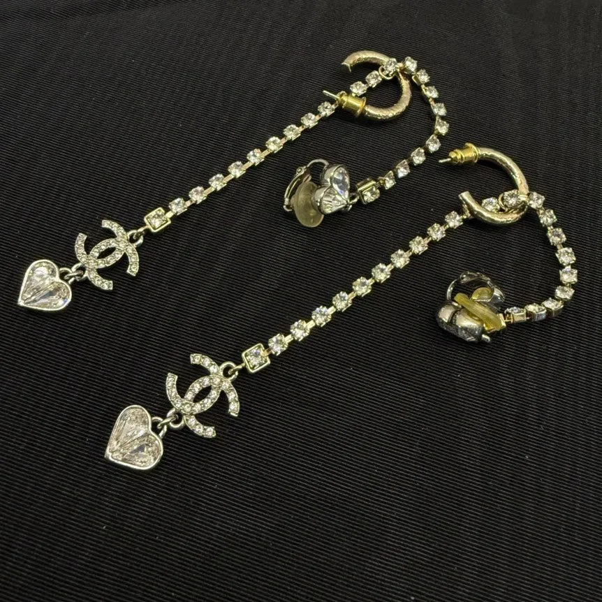 Chanel Rhinestone Dangling Post Earrings Gold Crystal