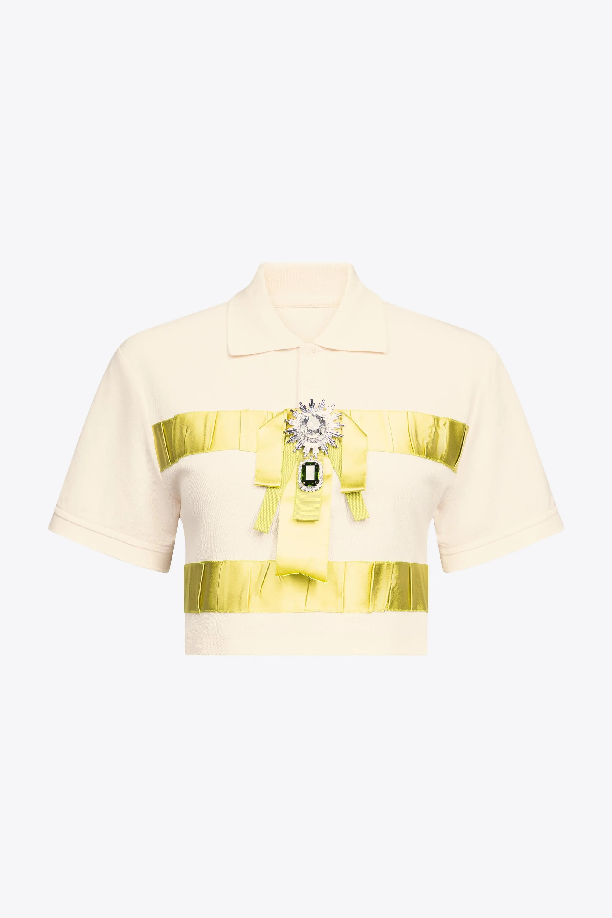 Crystal Embellished Bow Cropped Polo
