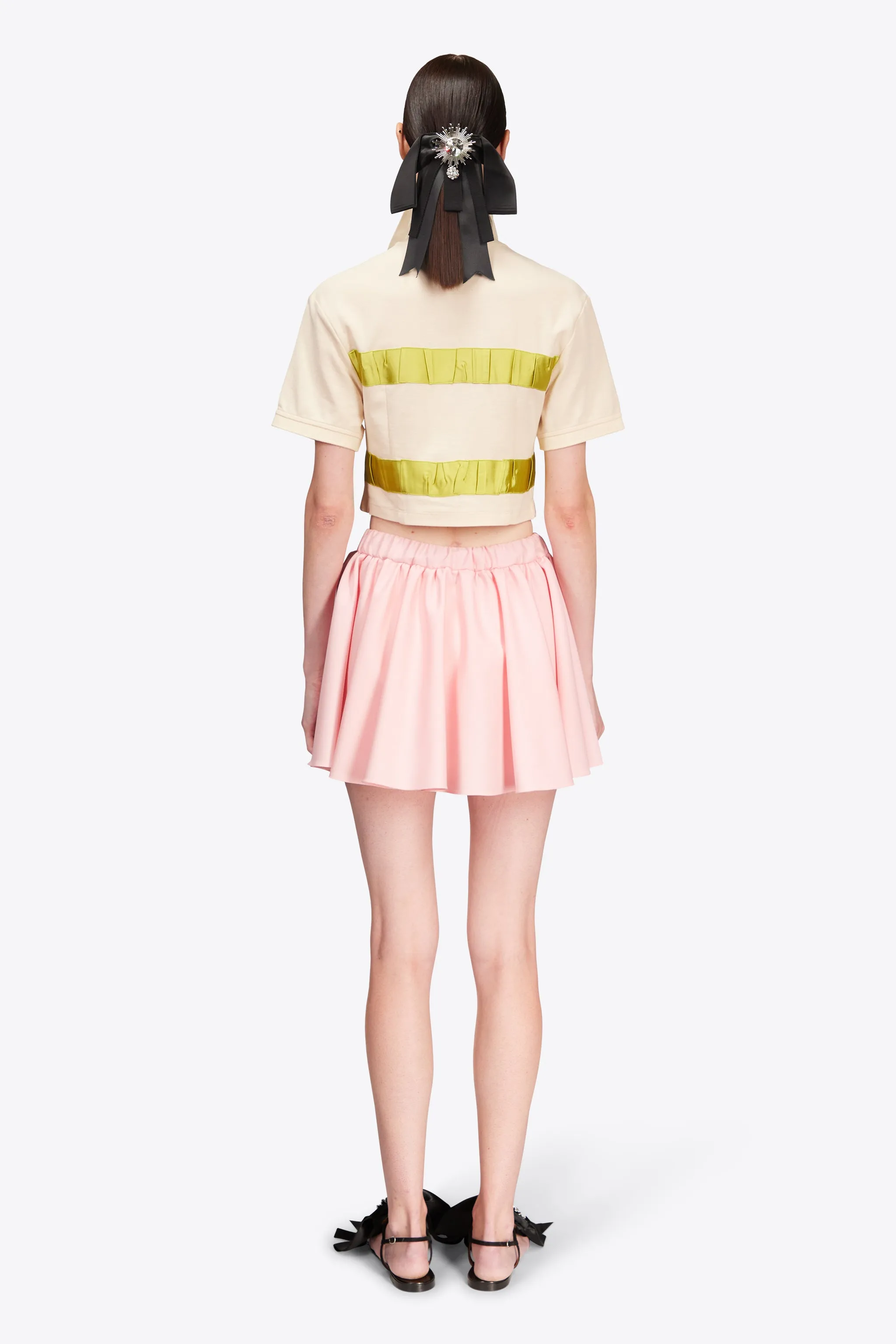 Crystal Embellished Bow Cropped Polo