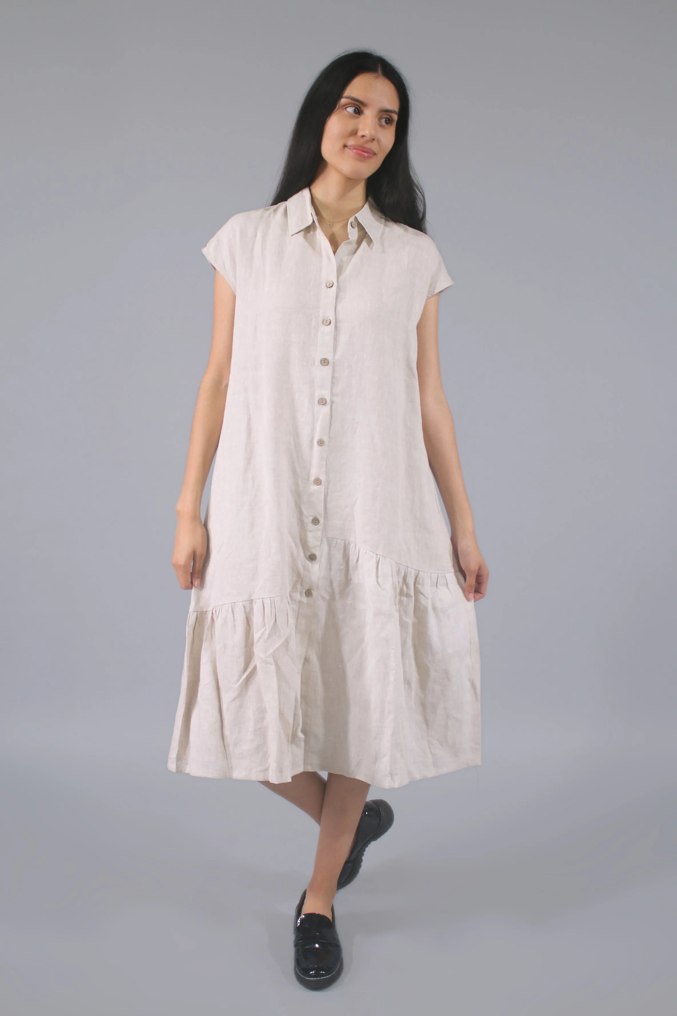 Debra Collared 100% Linen Maxi Dress