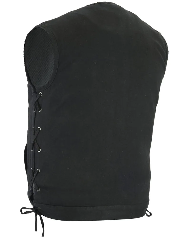 DM Men's Upgraded All-Black Denim Motorcycle Vest – Smart Access Pockets