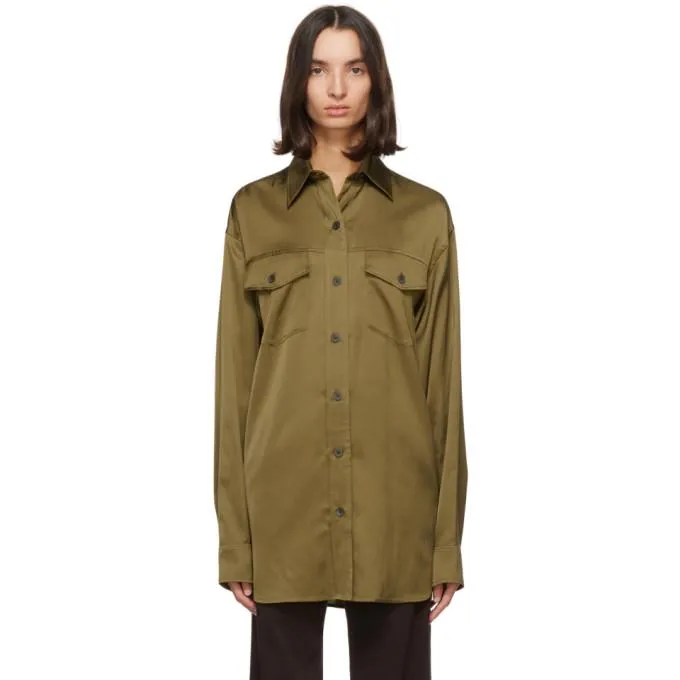 Dries Van Noten Khaki Satin Carwy Shirt