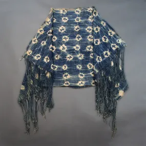 Faded Indigo Cotton Scarf Tie Dye Fabric, Vintage African Textile Shawl