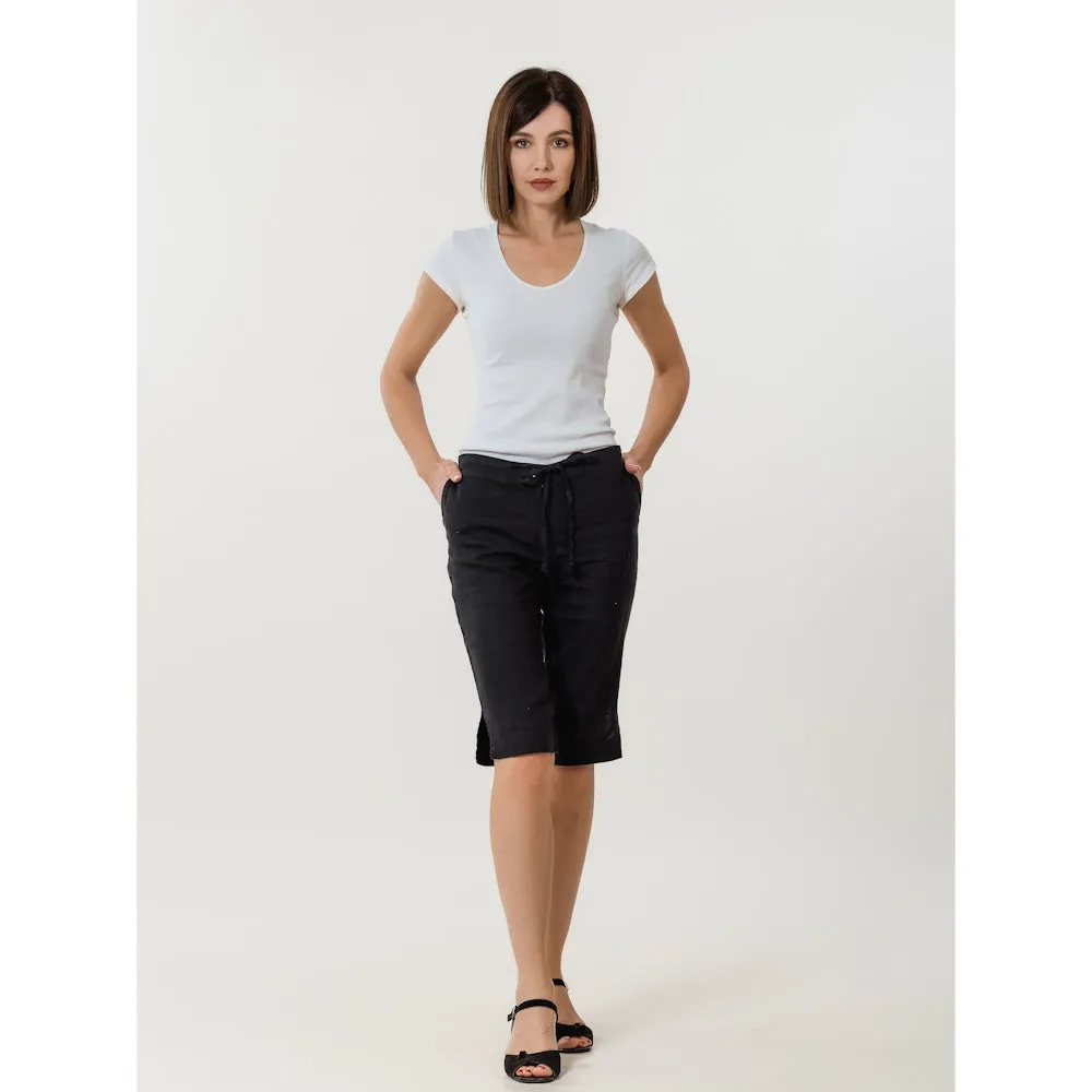 Linen Shorts - Black - Stonewashed - Luxury Medium Thick Linen