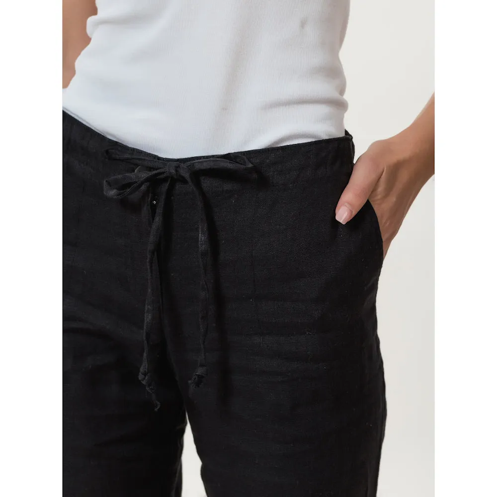 Linen Shorts - Black - Stonewashed - Luxury Medium Thick Linen