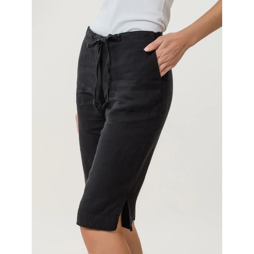 Linen Shorts - Black - Stonewashed - Luxury Medium Thick Linen