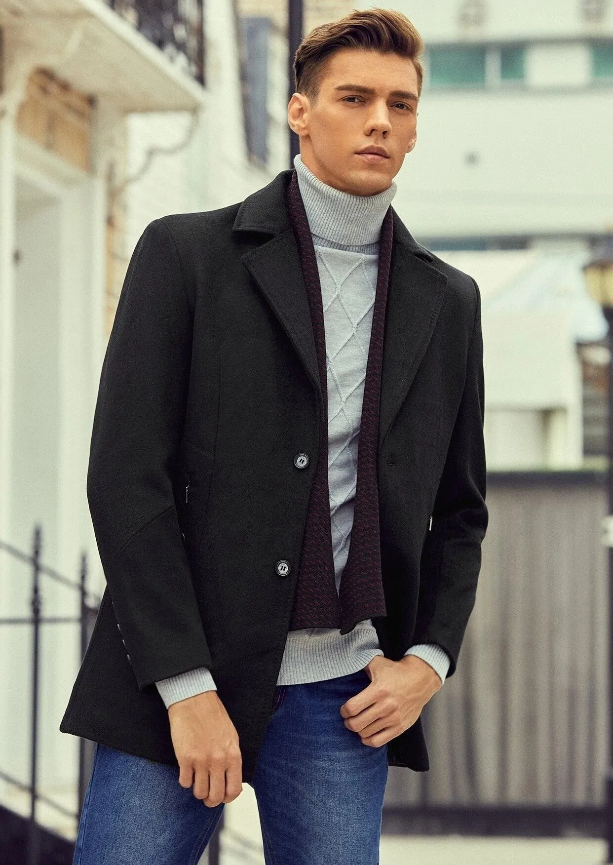 Men Lapel Neck Single Breasted Overcoat