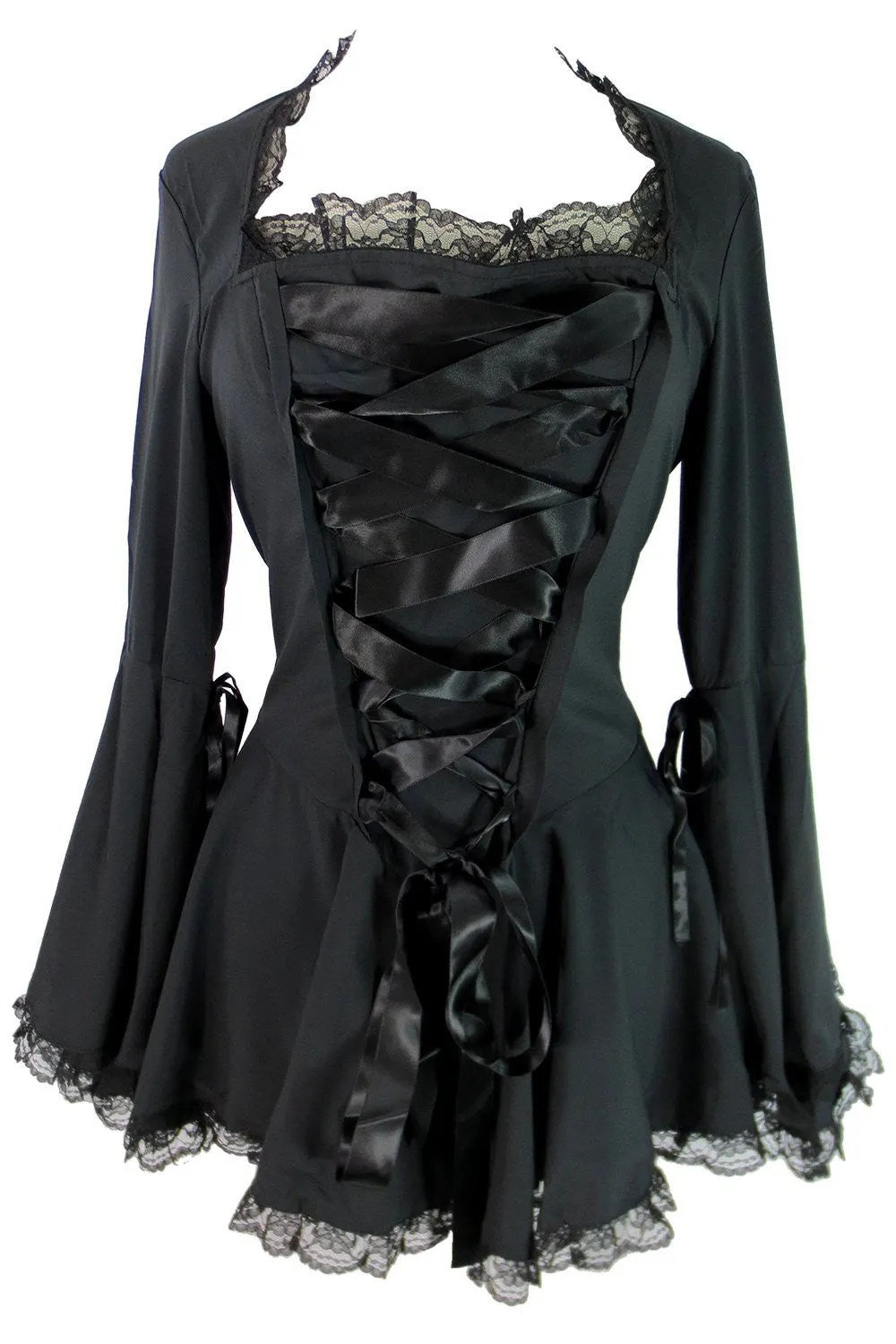 Plus size Victorian Gothic Steampunk Bell Sleeves Ribbon Lace Top
