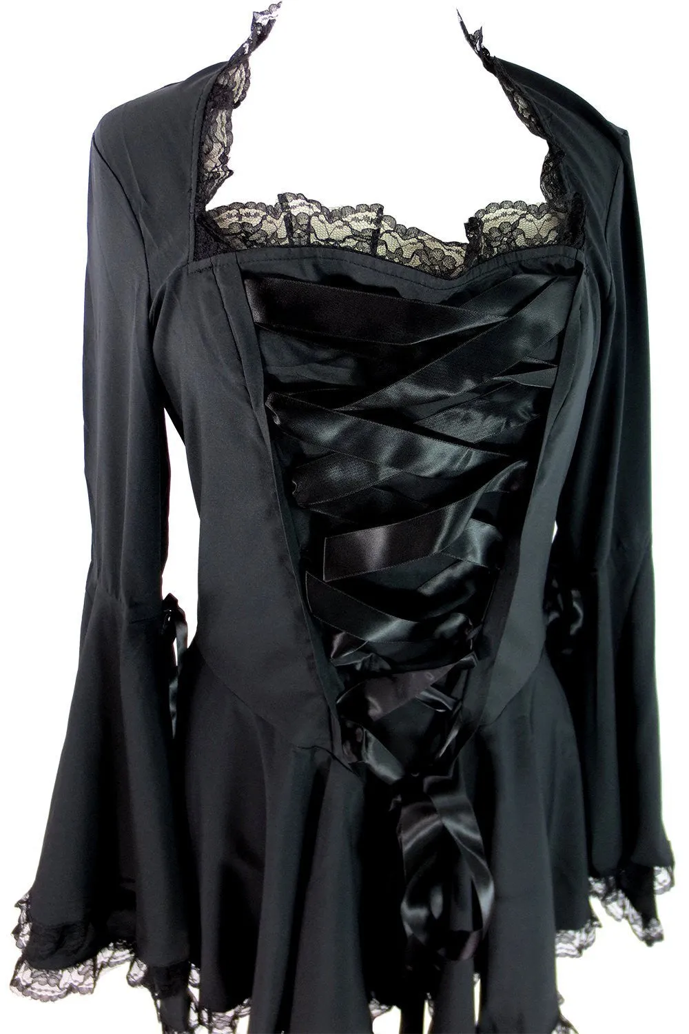 Plus size Victorian Gothic Steampunk Bell Sleeves Ribbon Lace Top