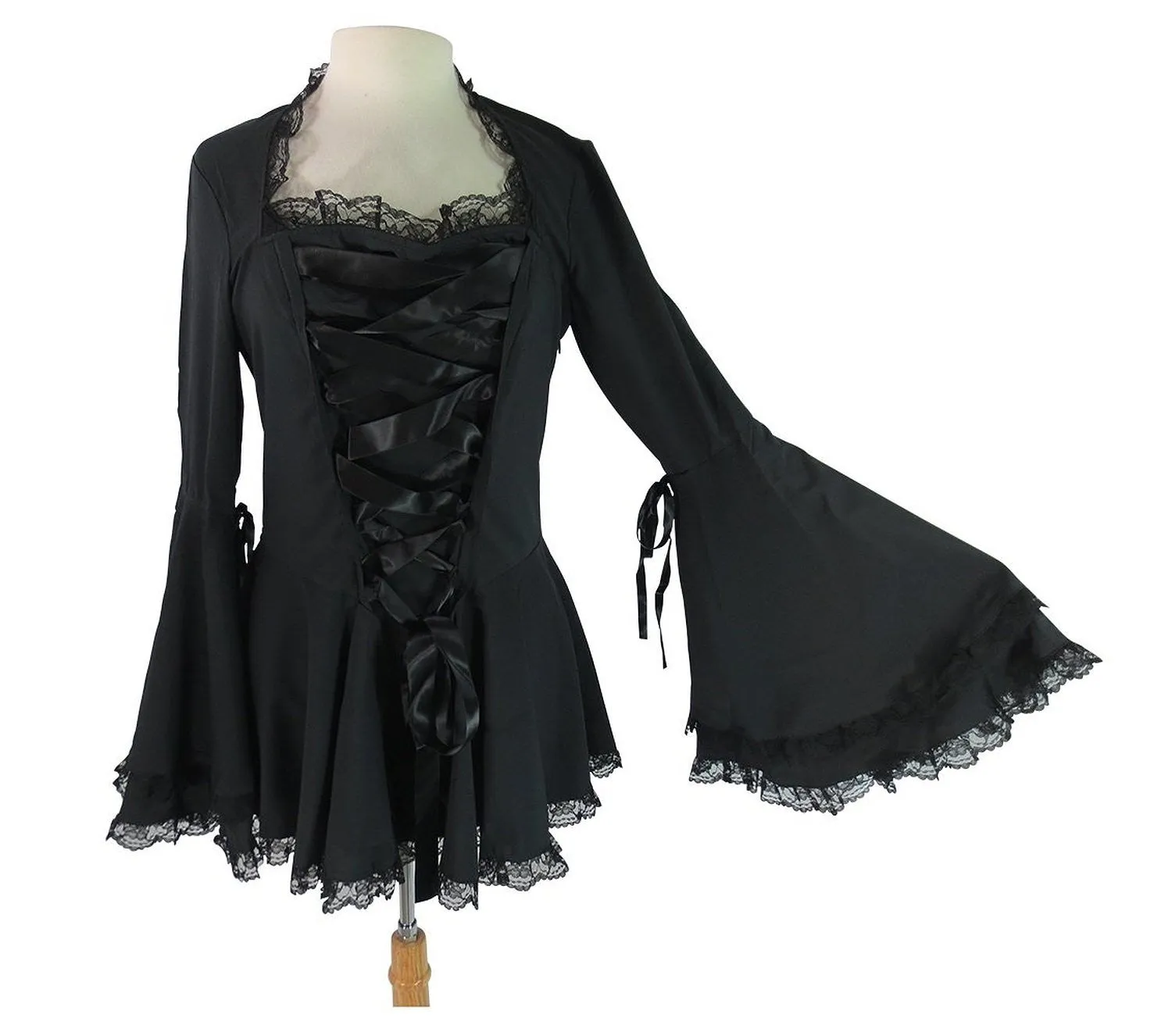 Plus size Victorian Gothic Steampunk Bell Sleeves Ribbon Lace Top