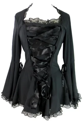 Plus size Victorian Gothic Steampunk Bell Sleeves Ribbon Lace Top