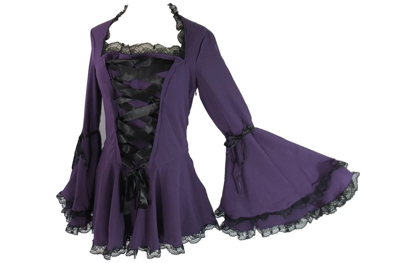 Plus size Victorian Gothic Steampunk Bell Sleeves Ribbon Lace Top