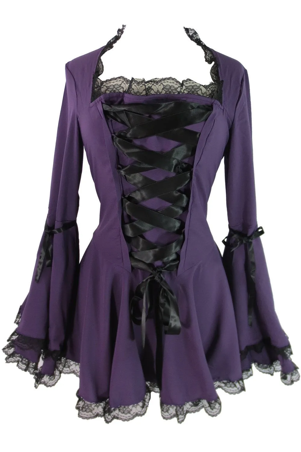 Plus size Victorian Gothic Steampunk Bell Sleeves Ribbon Lace Top