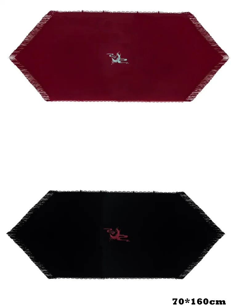 Red / Black / Purple Dragon and Moon Embroidery Shawl