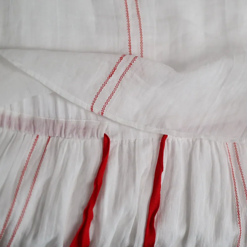 White Linen Dresses Summer Women Dresses With Red Stripe WC961803