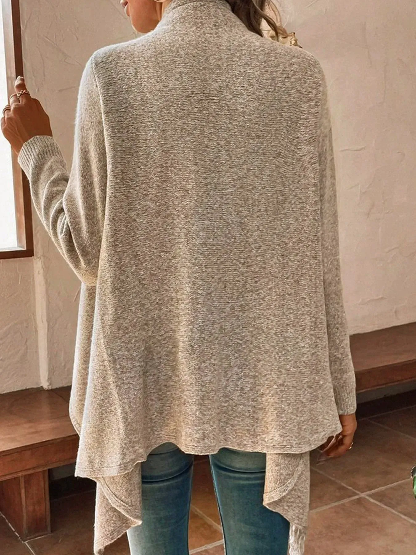 Women Elegant Draped Asymmetrical Fringe Sweater