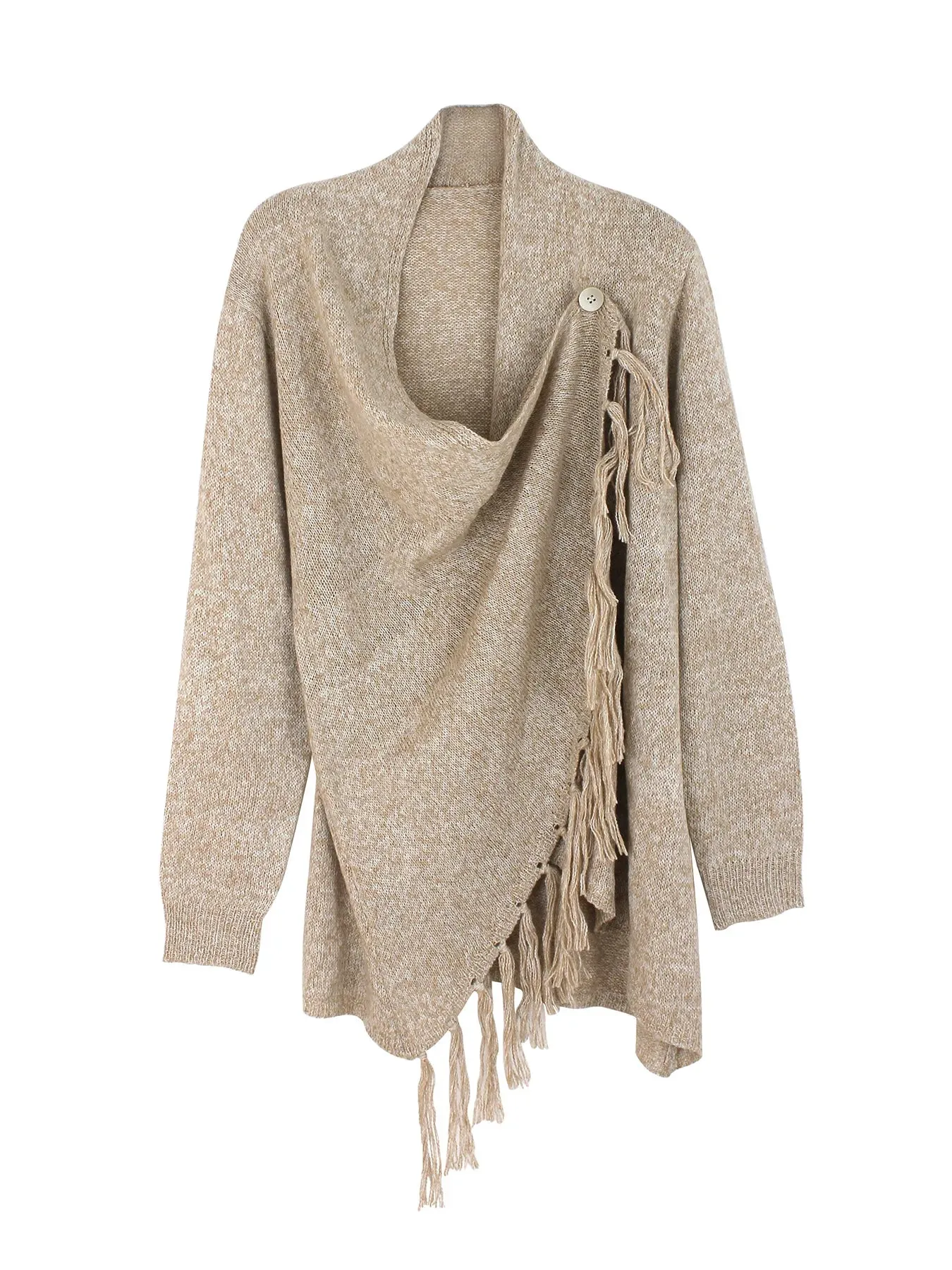 Women Elegant Draped Asymmetrical Fringe Sweater